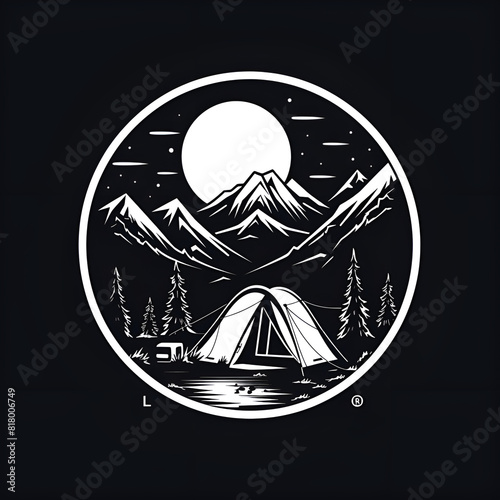 Beautiful scenery camping logo icon illustration. Generative AI