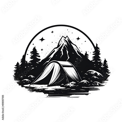 Beautiful scenery camping logo icon illustration. Generative AI
