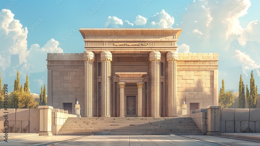 Fototapeta premium A minimalist illustration of the Temple of Solomon, characterized by simple and clean lines that convey a sense of grandeur and magnificence, with a focus on the architectural details