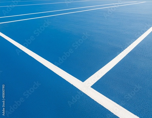 Minimalistischer Tennisplatz-Hintergrund, Nahaufnahme eines blauen Sportplatzes mit weißen Linien © Stefan