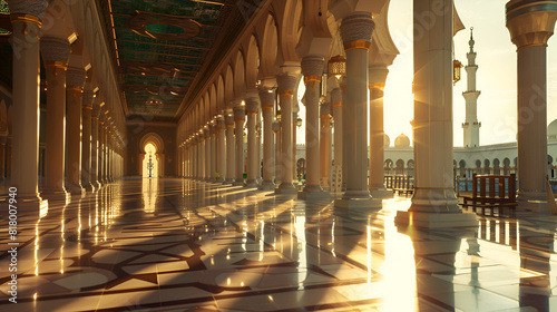Medina saudi arabia Prophet Mohammad interior mosque Architectural with sunlight background
 photo