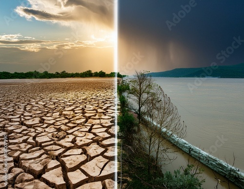Auswirkungen des Klimawandels - Trockenheit und Hochwasser - Sonne und Regen - Hochwasser photo