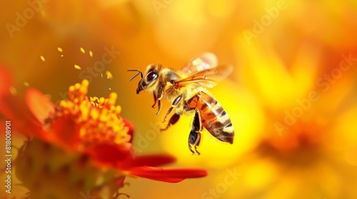 A bee pollinating a flower. photo