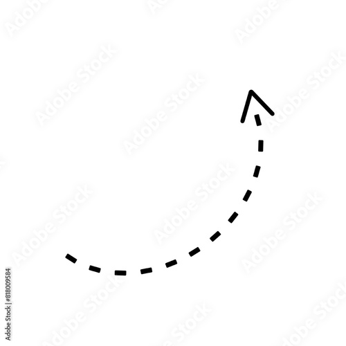 arrow with dashed line isolated on white and transparent background. black curved arrow icon flat style vector illustration. simple dash arrow