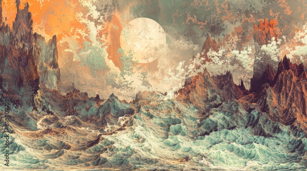 Illustration, a machine learning algorithm generating abstract landscapes Illustration, a machine learning algorithm generating abstract landscapes