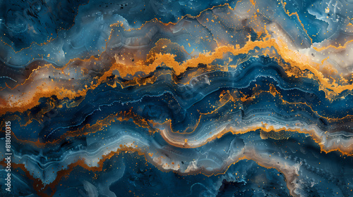 Gold and blue marble stone textured background wallpaper. Generative AI Illustration