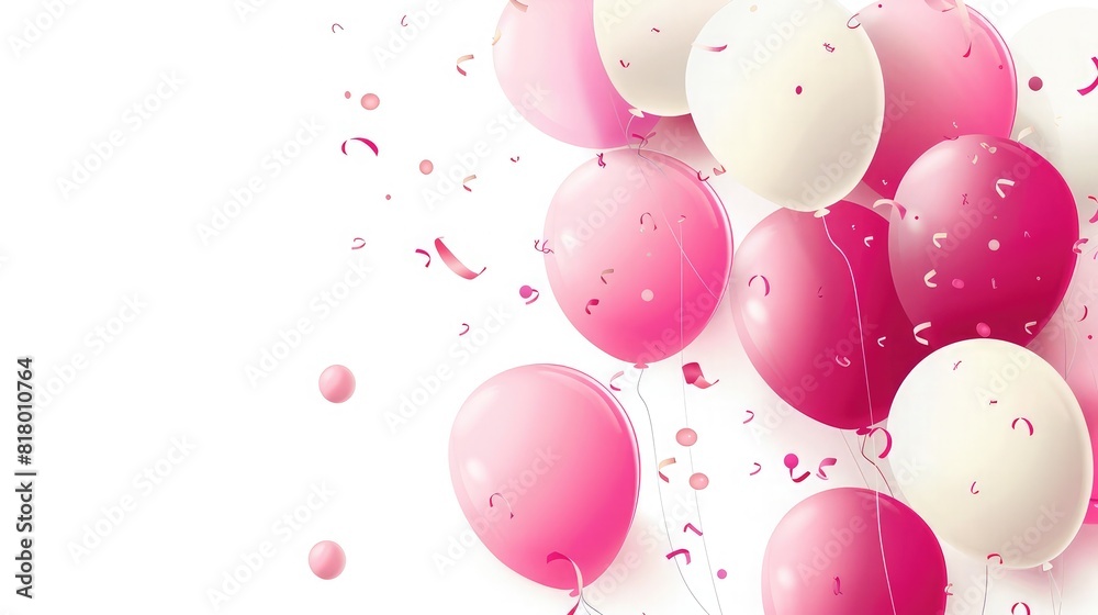 Party balloons pink Festive background with white and pink balloons, Celebrate a birthday, Poster, banner happy anniversary and Happy Valentine's Day, copy space for text
