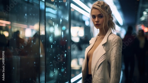 Captivating Blonde Woman in Futuristic Cyberpunk Setting