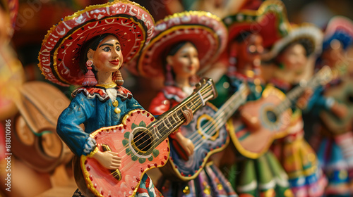 Souvenir figurines of people in sombrero with guitar as a symbol of the Mexican festival Cinco de Mayo © Anzhela