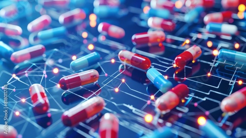 Illustration,  blockchain-driven solutions for tracking and verifying pharmaceuticals