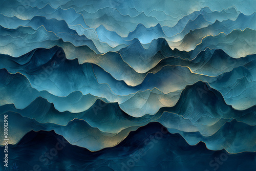 Majestic Shades of Blue Blend in Harmony, Evoking a Serene Landscape of Abstract Mountains 