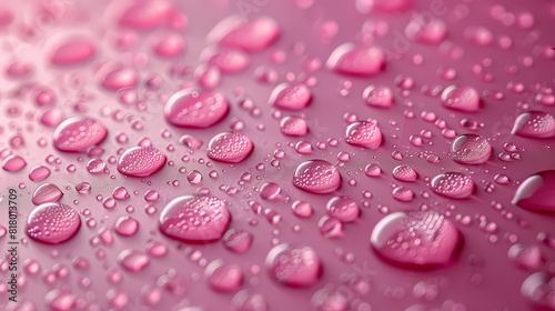Pink wallpaper with small water drops. Pinkish background with water drops on its surface. Minimalist background. 
