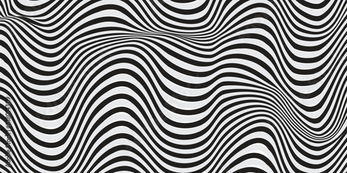 Wave of optical illusion. Abstract black and white illustrations. Horizontal lines stripes pattern