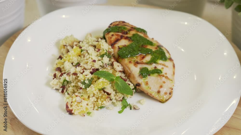 Roasted chicken fillet with hazelnut couscous garnish Roasted chicken fillet with hazelnut couscous garnish