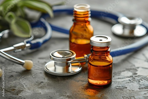 Assortment of essential oils next to a stethoscope