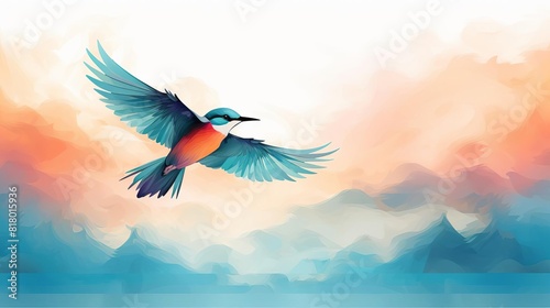 bird flying flat design front view sky theme water color Splitcomplementary color scheme photo