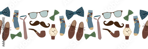 Father's day seamless border. Men's clothing and accessories. Isolated vector illustration for holiday design