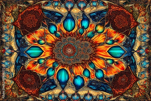 Kaleidoscopic patterns with vivid colors and intricate details.