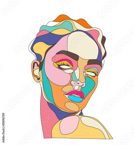 Beautiful woman mosaic colors portrait abstract illustration contemporary art poster
