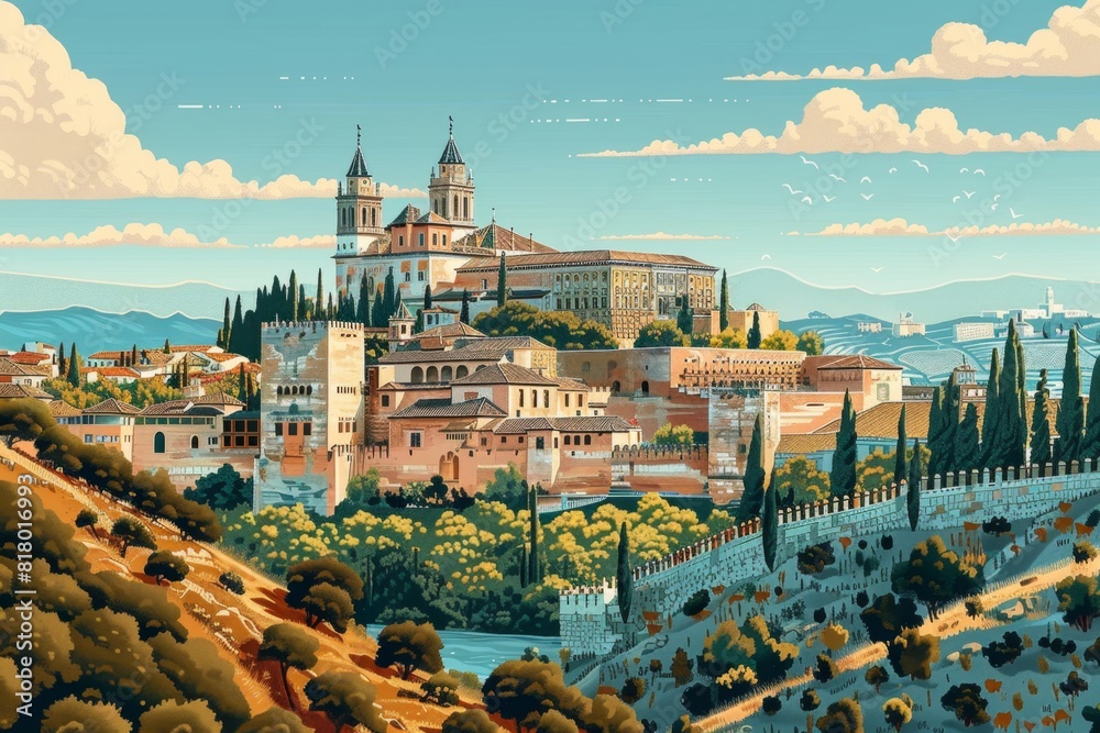 Fototapeta premium Illustration of Toledo, Spain