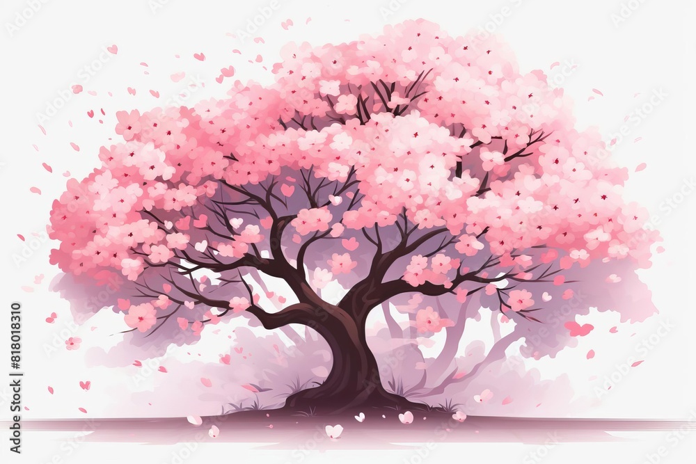 Fototapeta premium cherry blossom tree flat design front view spring bloom theme water color vivid