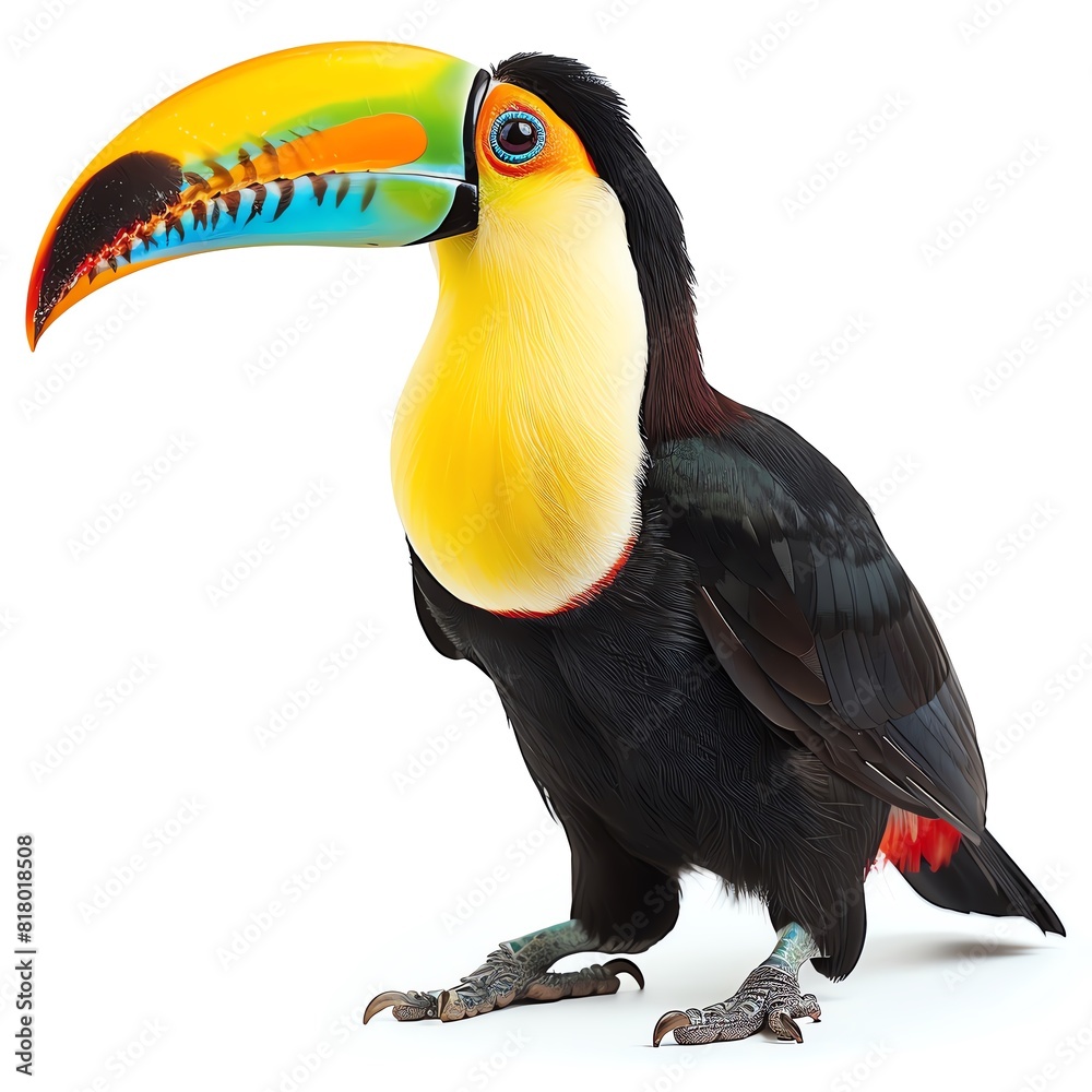 Obraz premium Toucan with its large, colorful bill, isolated on a white backdrop