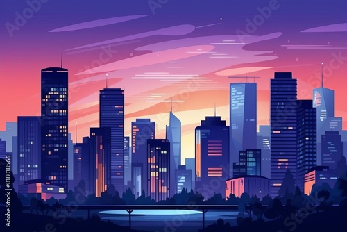 city skyline flat design top view urban landscape theme cartoon drawing Analogous Color Scheme