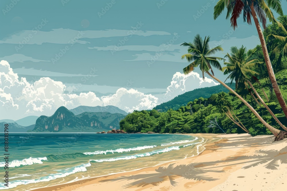 Naklejka premium Illustration of White Sand Beach, Koh Chang, Thailand