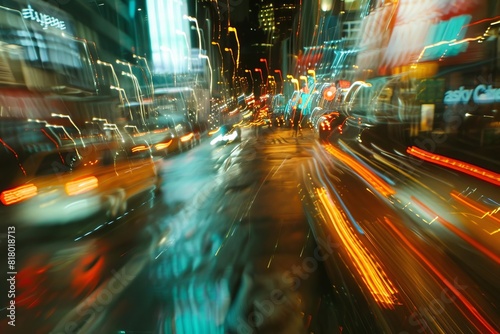 City street lights blurred into streaks of light