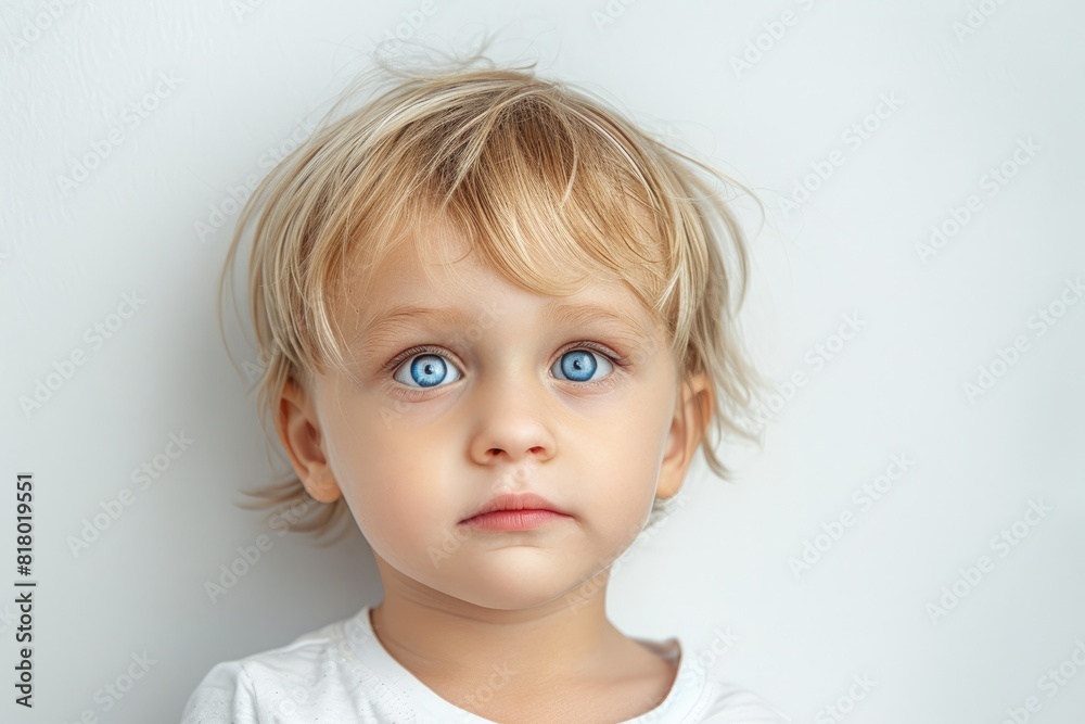 Boy Face. Portrait of an Adorable Boy with Blond Hair and Blue Eyes on a White Background Boy Face. Portrait of an Adorable Boy with Blond Hair and Blue Eyes on a White Background