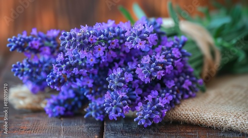 A close-up of a bundle of freshly cut lavender.