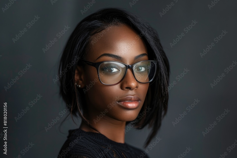 Black Female Portrait. Close-up Headshot of Beautiful African American Woman in Glasses Black Female Portrait. Close-up Headshot of Beautiful African American Woman in Glasses