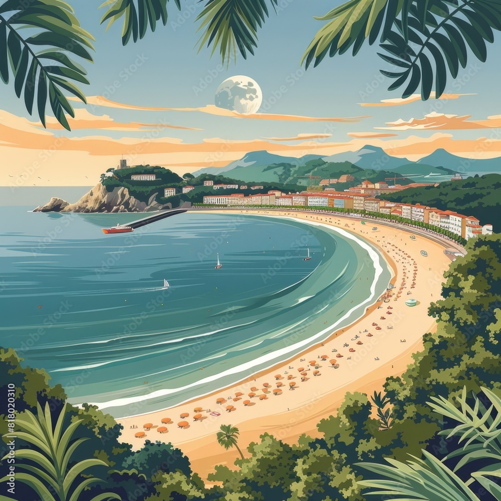 Fototapeta premium Illustration of La Concha Beach, San Sebastián, Spain