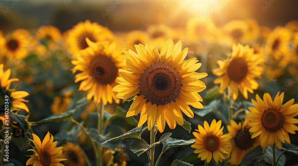 A field of tall, golden sunflowers basking in the sunlight. A field of tall, golden sunflowers basking in the sunlight.