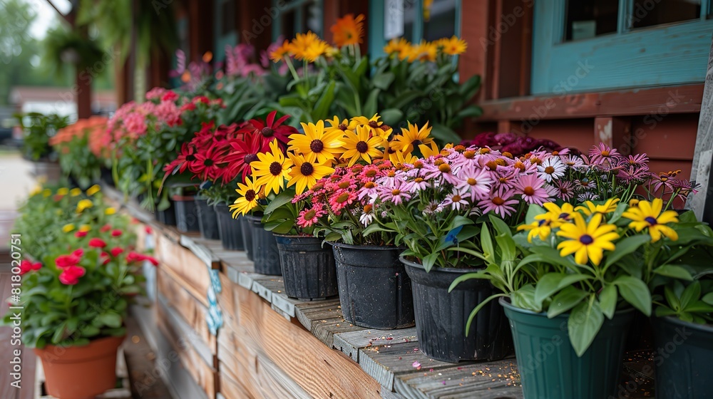 A farmer's market with an array of colorful flowers and plants.