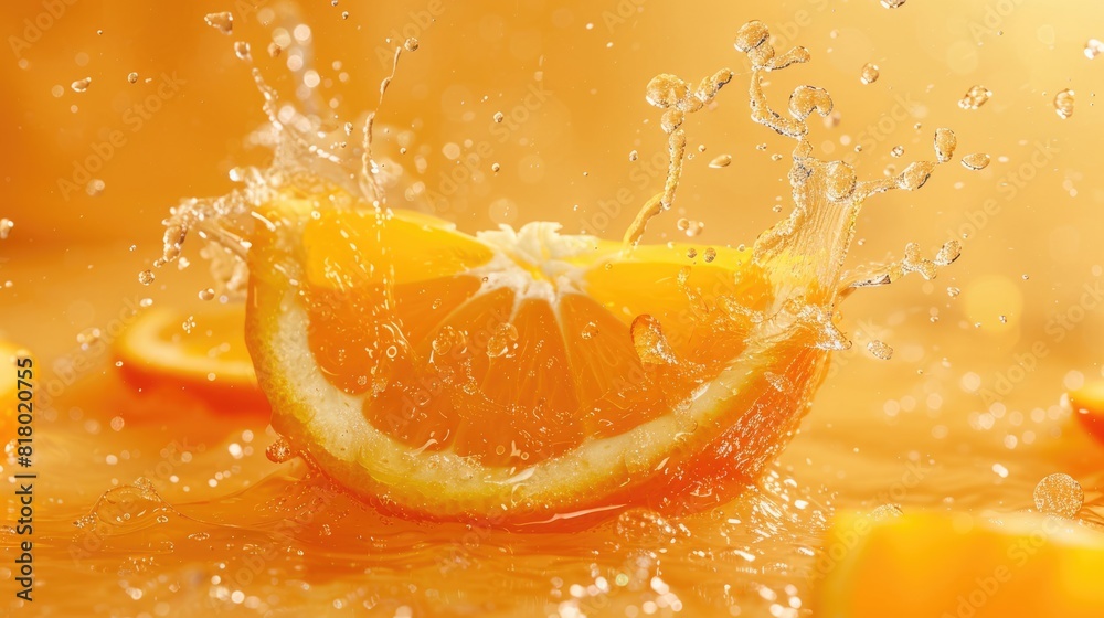 Water Orange. Fresh Orange Juice Splash with Water on Background, Healthy and Refreshing