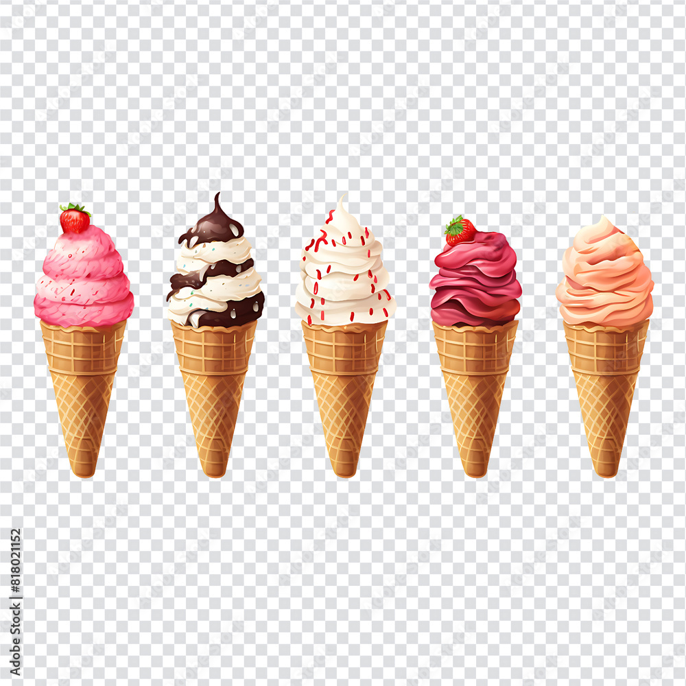 Ice cream in waffle cone on transparent background. Vector illustration. Ice cream in waffle cone on transparent background. Vector illustration.