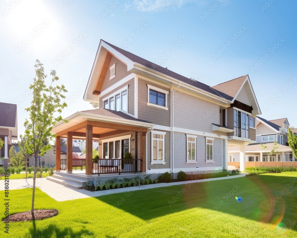 Bright Home. Modern Luxury House Exterior in Sunny Suburban Neighbourhood Bright Home. Modern Luxury House Exterior in Sunny Suburban Neighbourhood