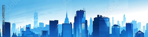 Blue Business Banner with City Skyline - Success and Trade Theme