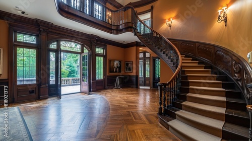 Foyer with curved staircase  
