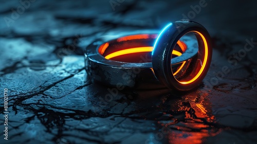 Futuristic Smart Ring Glowing on Dark Surface   photo