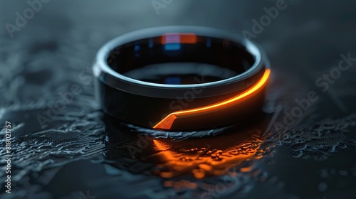 Futuristic Smart Ring Glowing on Dark Surface   photo