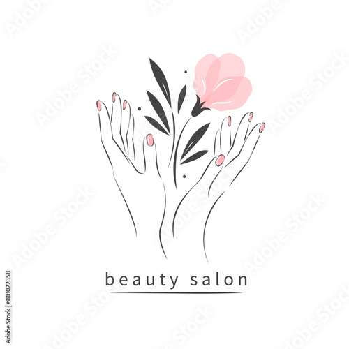 Beauty salon. Beautiful female hands. Vector illustration