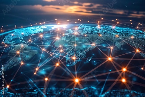 Dynamic network connections symbolizing global communication and data transfer photo