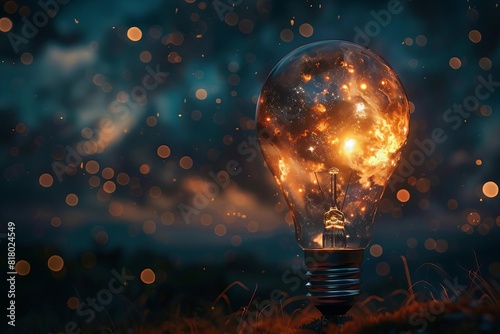 Fantasy cosmos inside a light bulb, symbolizing creativity and boundless ideas