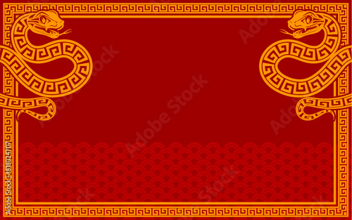 Happy chinese new year 2025 the snake zodiac sign with frame red a paper cut style on color background. 