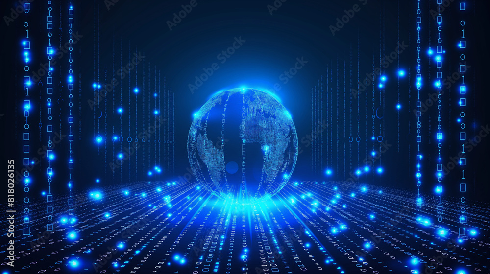 Vector illustrations of neon blue glowing globe on digital hi tech grid pattern curve plane.Futuristic digital technology concepts. Vector illustrations of neon blue glowing globe on digital hi tech grid pattern curve plane.Futuristic digital technology concepts.