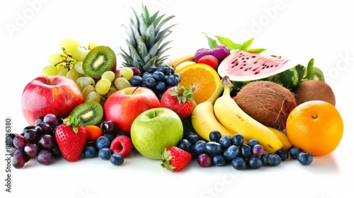 A variety of fruits are arranged in a colorful and visually appealing display.