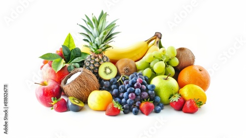 A variety of fruits on a white background.