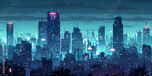 Scifi city with cool blue and purple tones 